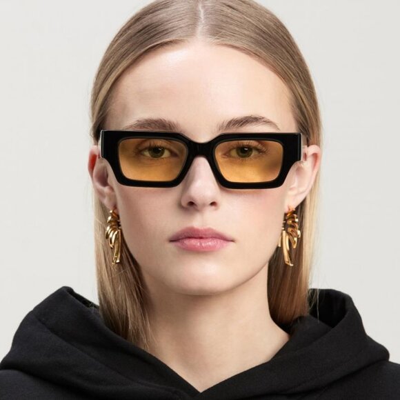 Palm Angels PERI086 HYDE 1018 Sunglasses Black Rectangle Frame, Yellow Lenses - Picture 6 of 11